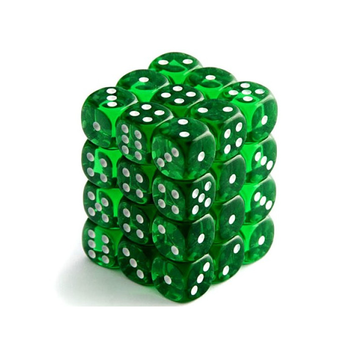 Set de 36 Dés 6 Transparent- Vert/Blanc (Chessex 23805)