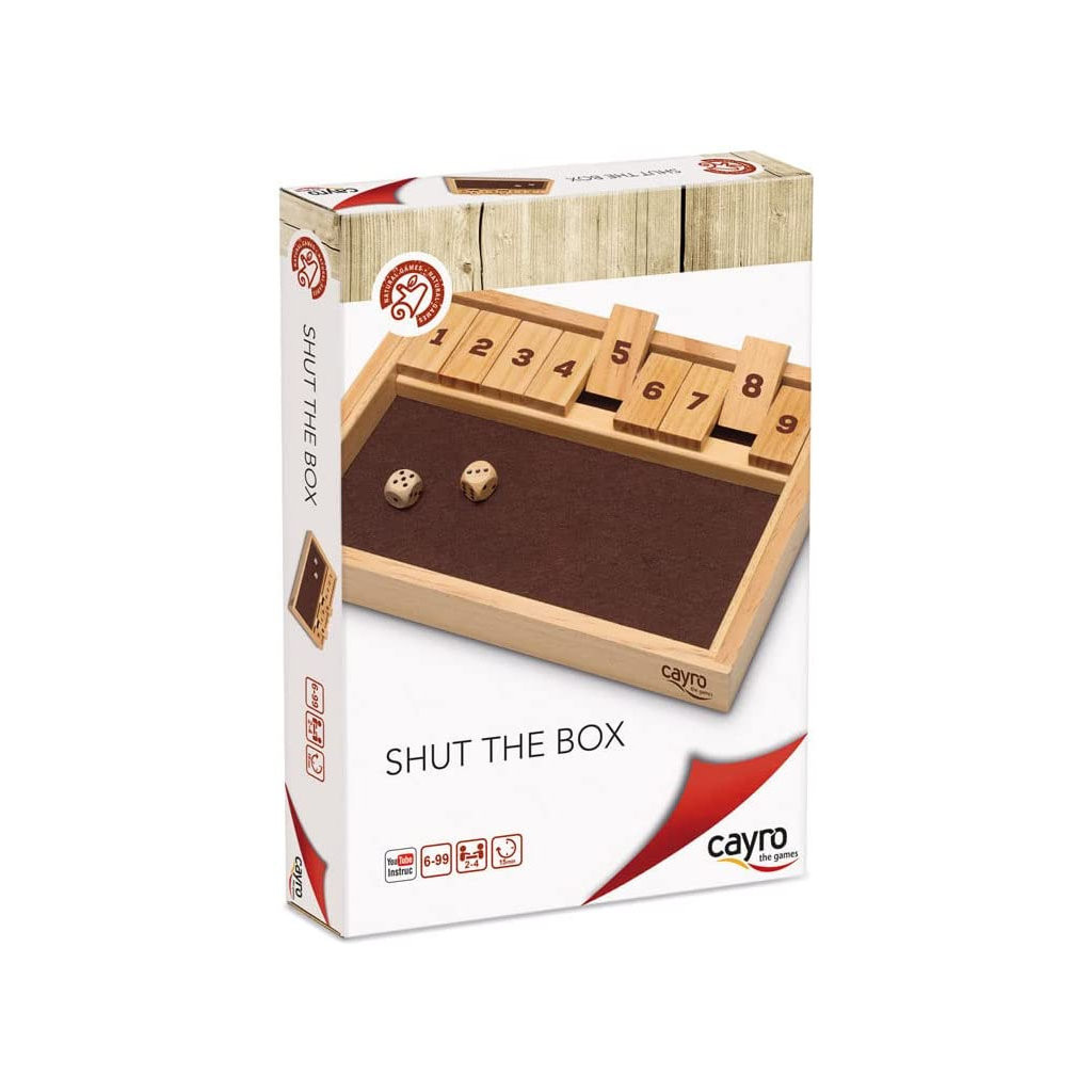 Cayro Shut The Box – Gioco Da Tavolo In Legno Di Logica E Strategia, Per 2-4 Giocatori, Età 6-99 Anni, Con Tabellone In Feltro E Dadi