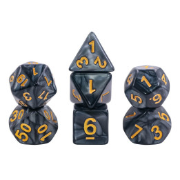 Set de 7 Dés Multiformat - Noir Nacré et Or
