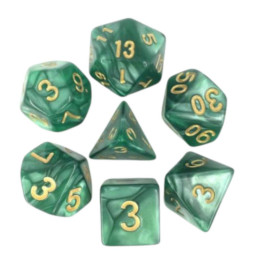 Set de 7 Dés Multiformat - Vert et Chiffre Doré