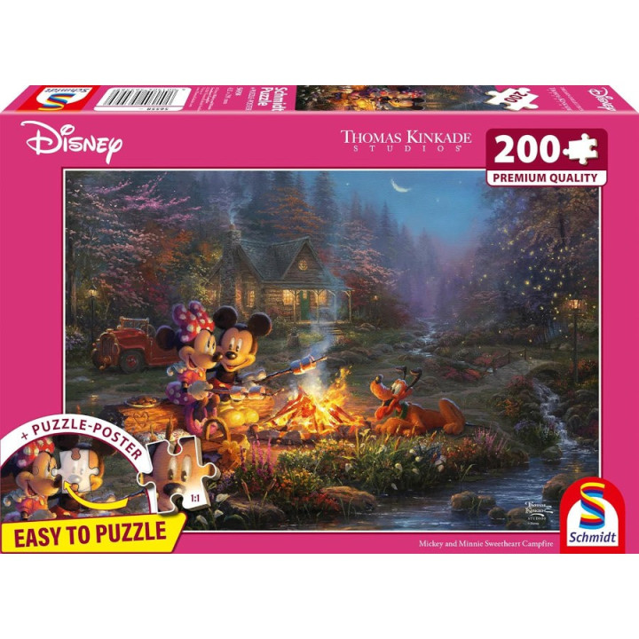 Puzzle Kinkade - Mickey & Minnie - Feu de Camp Romantique - 200 Pièces