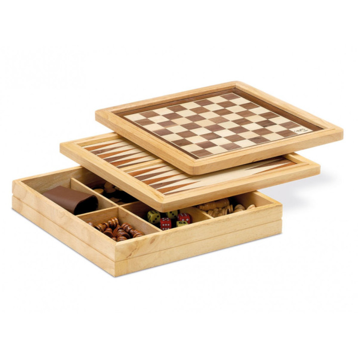 Échecs, Dames Et Backgammon en Bois 30x30 cm (Cayro)