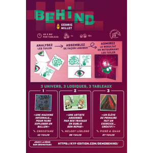 Dos de la boîte Behind Purple - présentation du jeu de déduction coopératif KYF Edition avec contenu et description