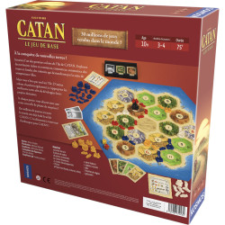 Dos de la boîte du jeu Catan – aperçu du matériel et du plateau de jeu