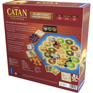 Dos de la boîte du jeu Catan – aperçu du matériel et du plateau de jeu